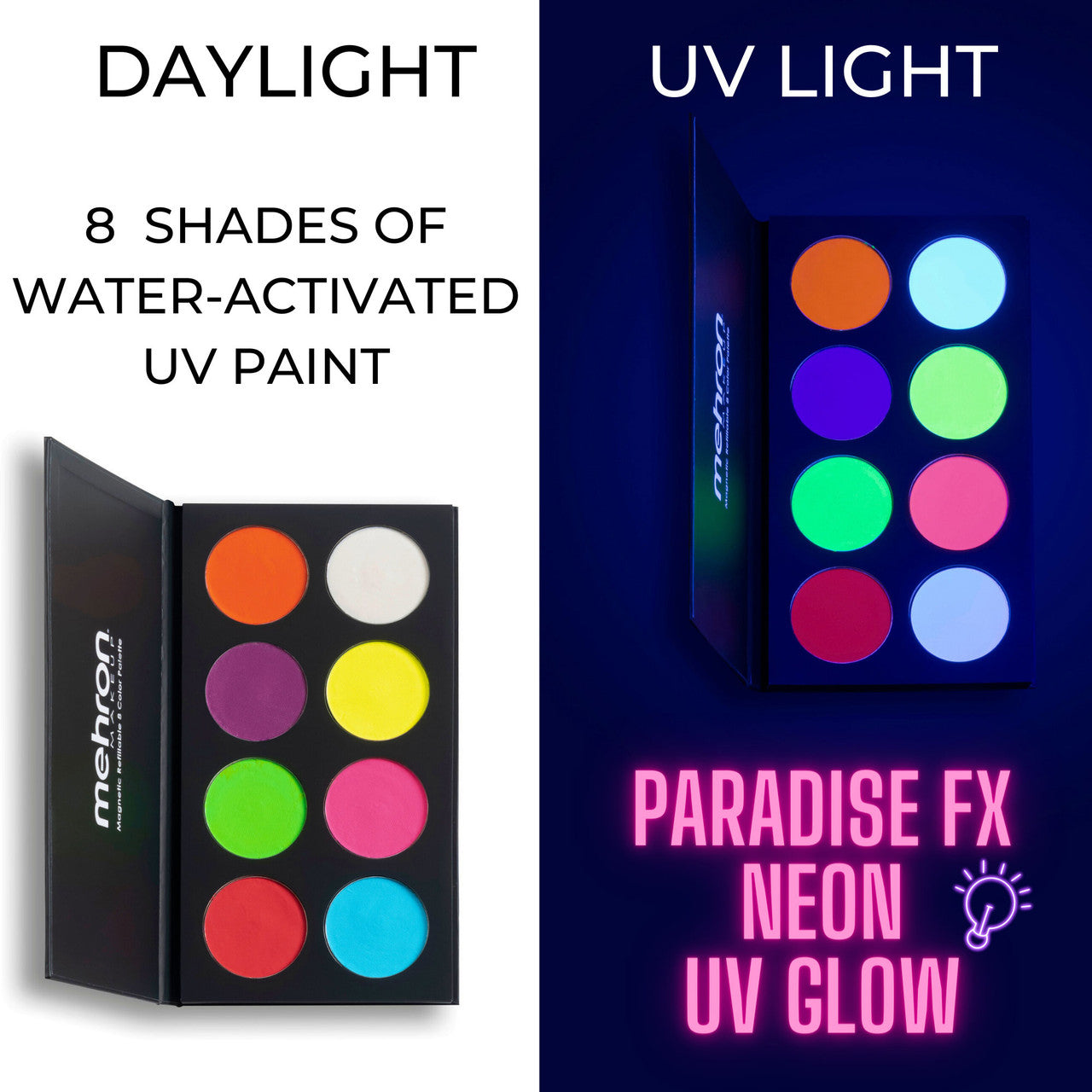 Mehron | Paradise Makeup AQ - 8-Color Palette - Neon UV Glow