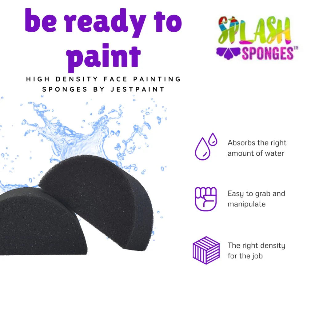 Splash Face Painting Sponges by Jest Paint | HIGH DENSITY | Half Moon 6pk
